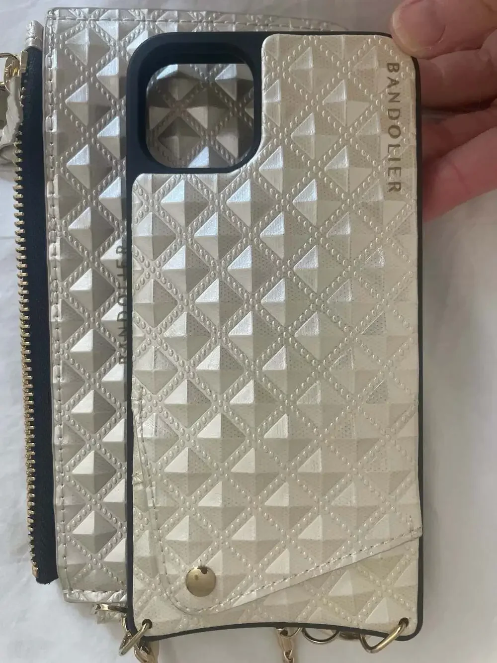 Bandolier Sheila Crossbody iPhone Case with Pouch in Creme and Gold